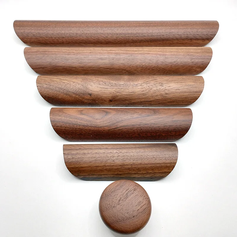 Solid wood bamboo shell walnut handle semicircle handle drawer wooden furniture door handles