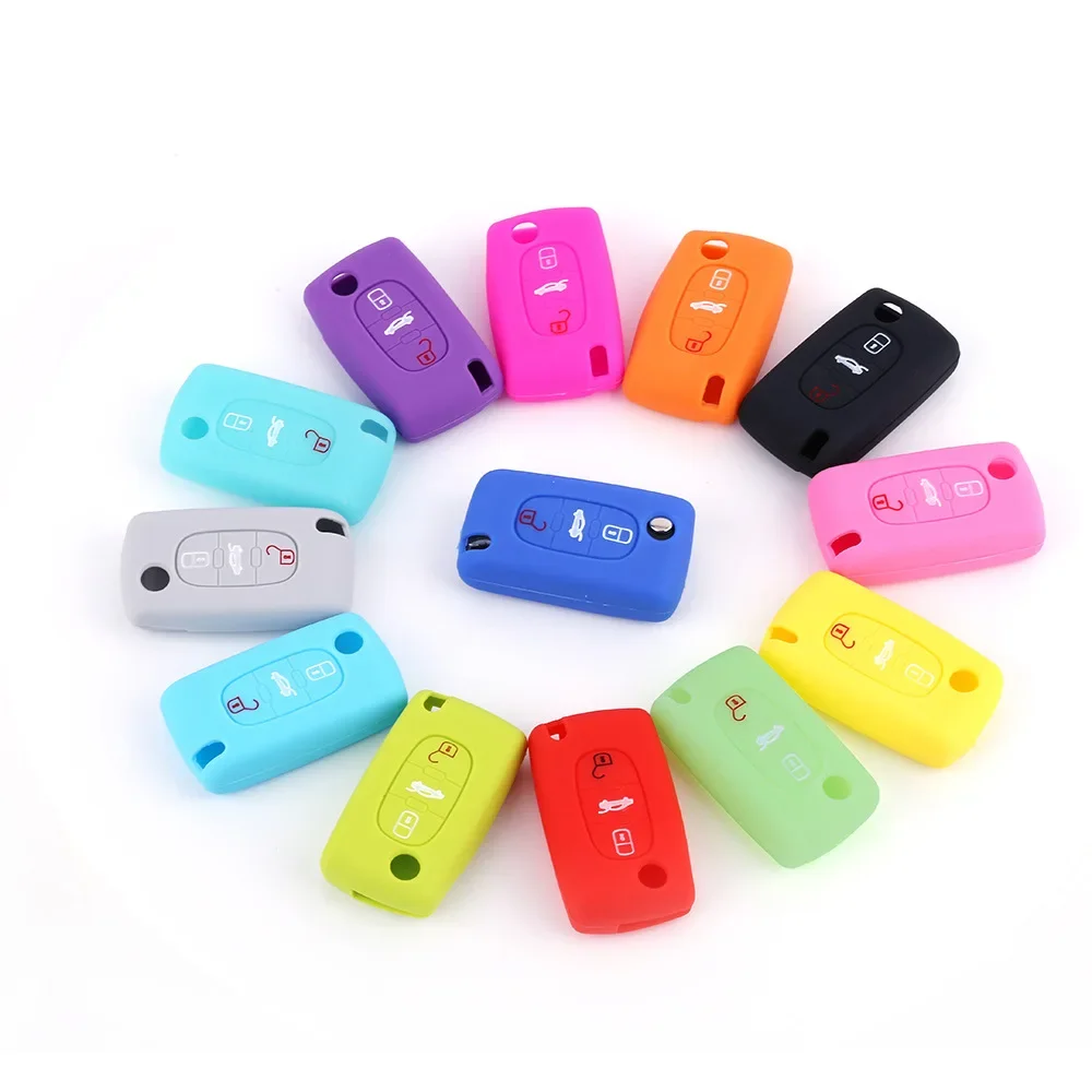 

3 Buttons Silicone Car Key Case for PEUGEOT 207 307 308 407 408 for Citroen C3 C4 C4L C5 C6 Protector Cover