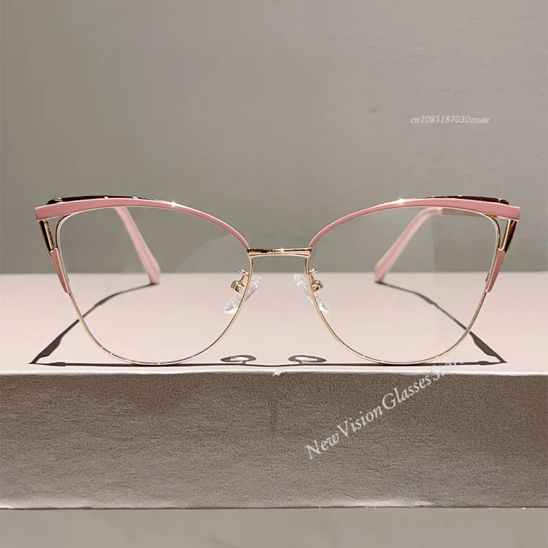 New Minimalist Metal Anti Blue Light Glasses for Women Fashion Cat Eye Glasses Business Computer Goggles image 3