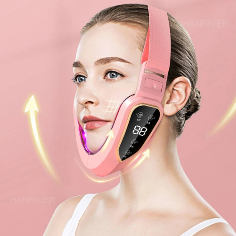 อุปกรณ์ยกกระชับผิวหน้าเครื่องนวดสั่นสะเทือนกระชับสัดส่วน Double Chin V Face Shaped Cheek Lift Belt Machine