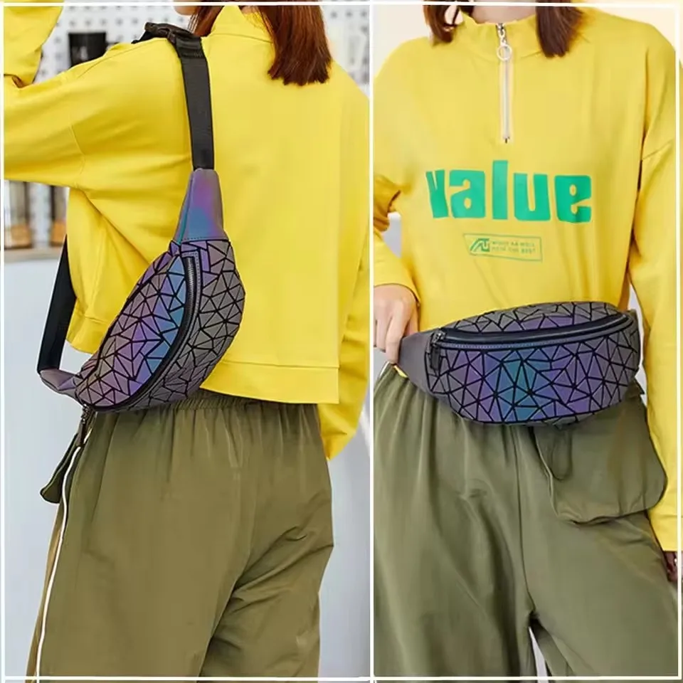 Outdoor Cycling Waist Bag Holographic Geometry Luminous Folding Chest / Crossbody Bag Motorcycle Shoulder Bag