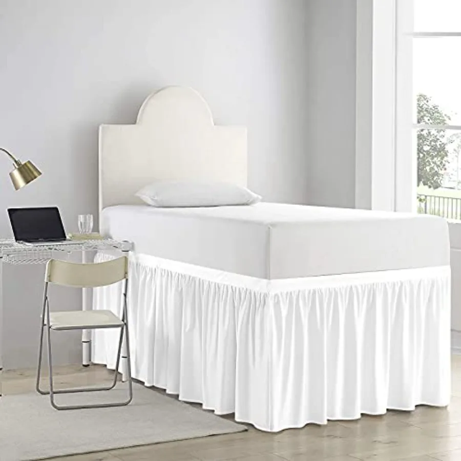 Falda de Cama con Volantes para Dormitorio Universitario, Tamaño Twin XL, 33 Pulgadas de Largo, Microfibra, Extra Larga, Color Blanco