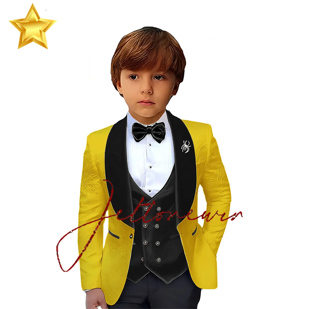 Stylish Boys Suit Wedding Tuxedo Floral Jacket Pants Velvet Vest 3 Piece Set Kids Formal Outfit2-16 Years Old