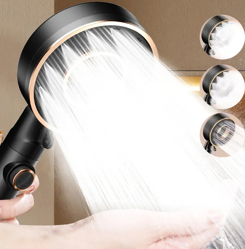 

3 Modes Waterfall Large Flow Pressurized Shower Head High Pressure Water Saving One-Key Stop Massage Handheld Bathroom Showers