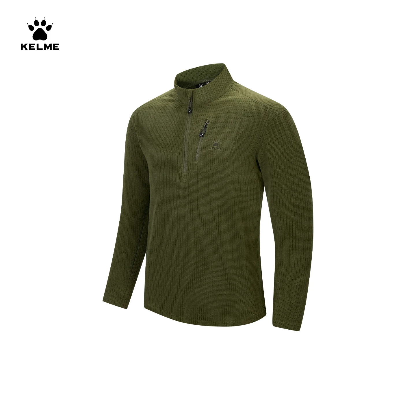 KELME heren-T-shirt met lange mouwen en halve rits, warme basislaag voor herfst/winter, geschikt voor wandelen en hardlopen, fleecevoering, opstaande kraag.