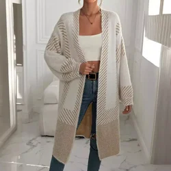 Cardigan donna maglioni cappotti lavorati a maglia manica intera allentato Casual maglioni regolari cappotto di media lunghezza elegante stampa giuntura 2024