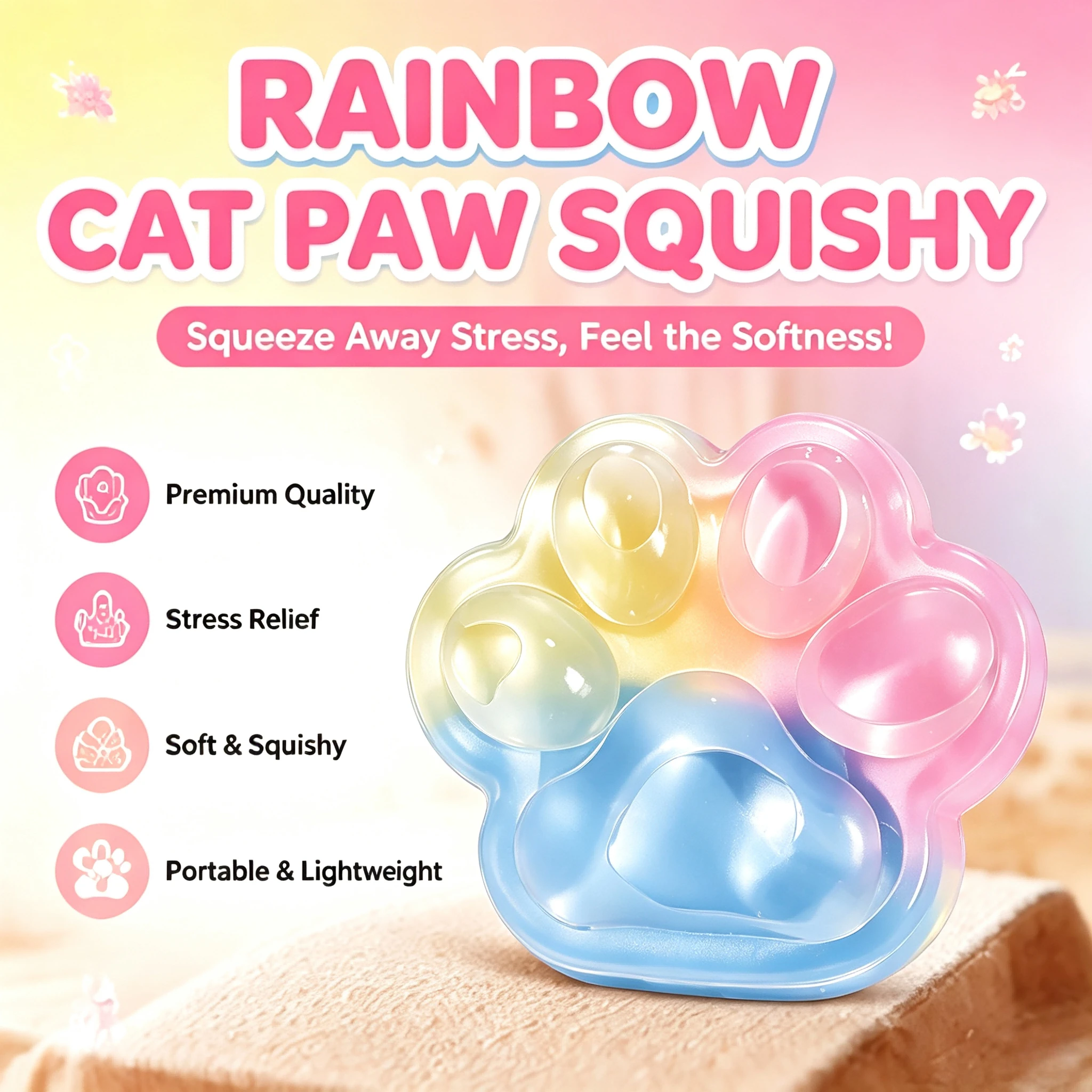 Gradient Cat Claw Squishy Toy Soft Jelly Pinch Fidget Toy Slow Rebound Squeeze Toy Stress Relief Sensory Play Ornament Present