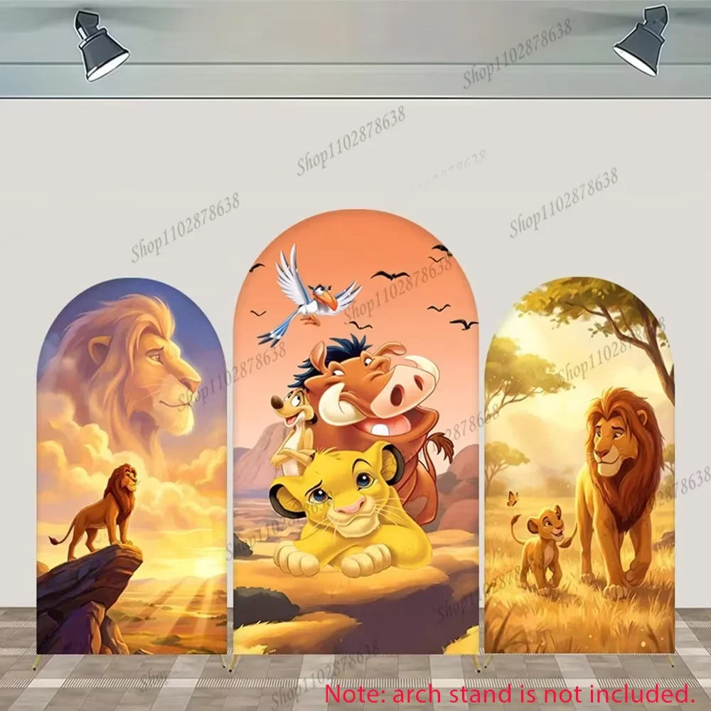 Fondo de arco de El Rey León de spandex, Hakuna Matata, Timon, Pumbaa, Rafiki, Simba, cubierta para arco, cubierta para baby shower y cumpleaños de El Rey León