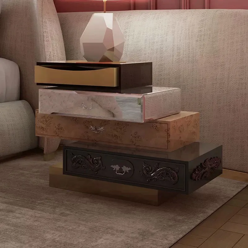 Italian bedside table light luxury high-end master bedroom creative solid wood paint high-end designer irregular bedside table