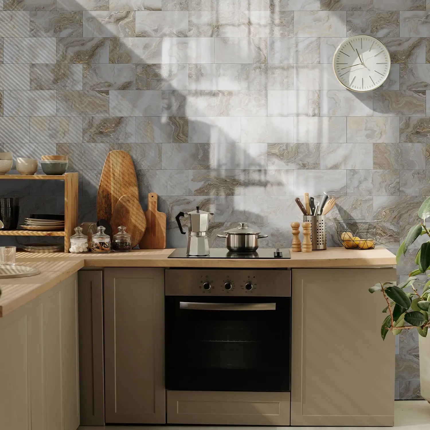 16PCS PET Thickened Foam Marble Pattern Tiles Sticker Kitchen Backsplash Oil-proof Peel & Stick Waterproof Art Wall Decals