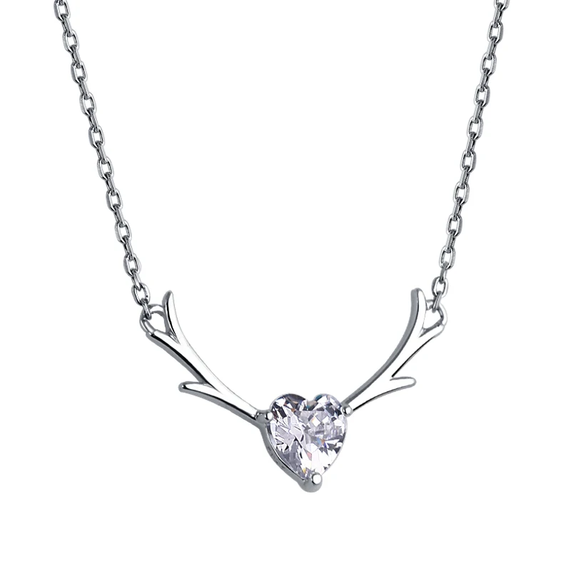 

Fashionable 925 Sterling Silver 3A CZ Pendant Love Deer Diamond Heart Necklace for Women's Engagement or Wedding