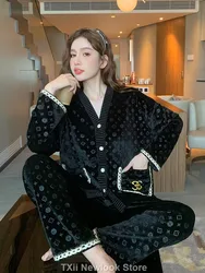 Gold Silk Velvet Sleepwear for Women, Spring and Autumn: Red-Hot Home Clothes with Long Sleeves and Outdoor Wear Suit for Winter