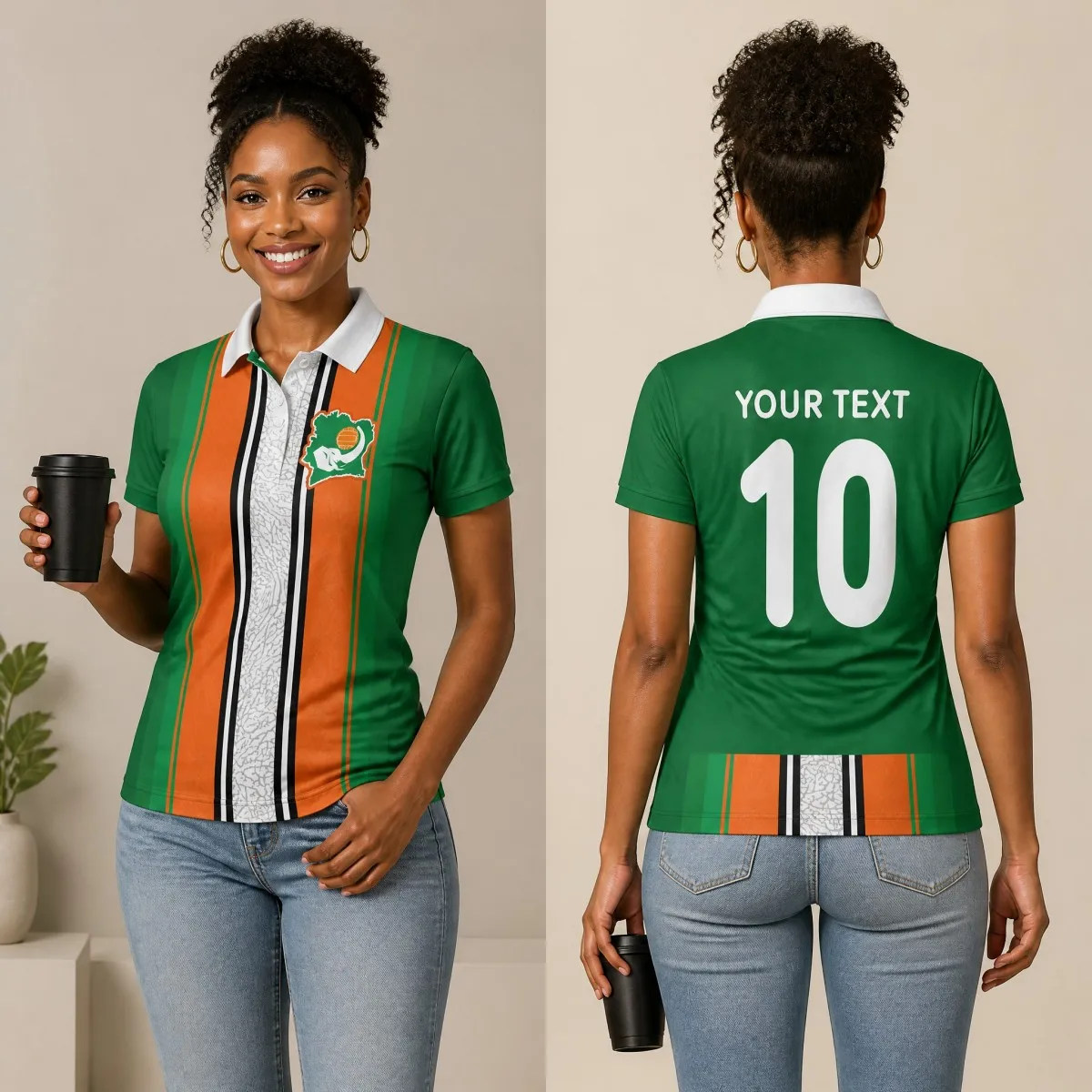 Women Ivory Coast Polo Shirt Flag Color Print Turn Down Collar Short Sleeve Casual Sportswear Travel Fashion Top Modern