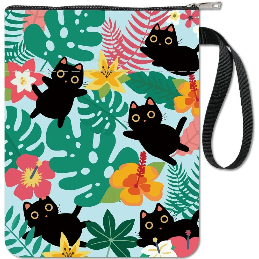 Black Cat Book Sleeve Tropical Plants Book Protector Flower Covers for Paperbacks Washable Fabric Cloth Making Kit