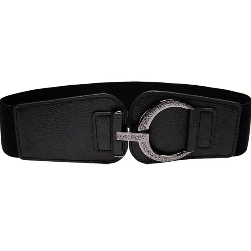 تصميم جديد أسود مربع مشبك الخصر الختم لفستان أزياء واسعة مطاطا Cummebunds لمعطف الفتيات اللون الأسود #2