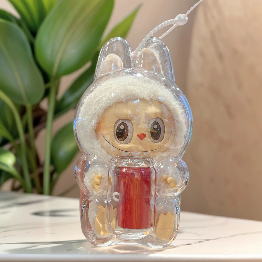 Estuche protector transparente, caja de almacenamiento, cubierta de exhibición de peluche de elfo bonito de plástico para juguete de monstruo Labubu