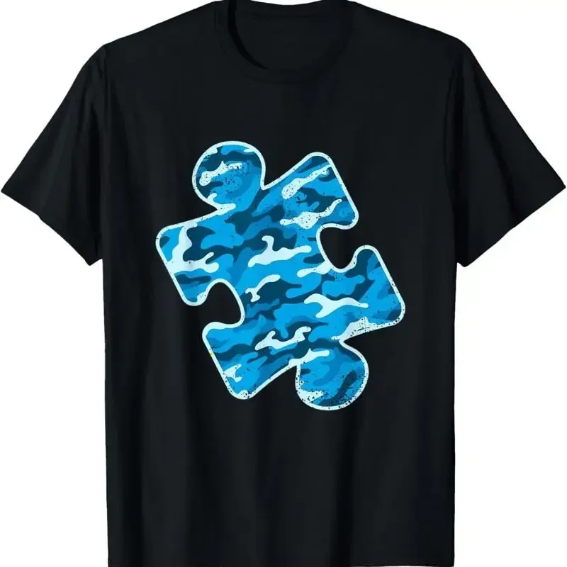 Autism Awareness Blue Camo Puzzle Piece Vintage Camoflauge T-Shirt