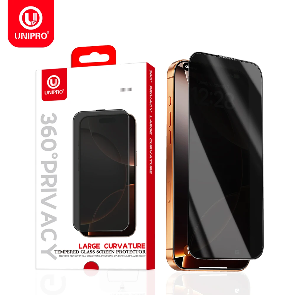 

UNIPRO 360°Anti-spy Glass For IPhone 17 16 15 Pro Max Glass For IPhone 17 Air 16 15 14 13 12 Pro Max Privacy Screen Protector
