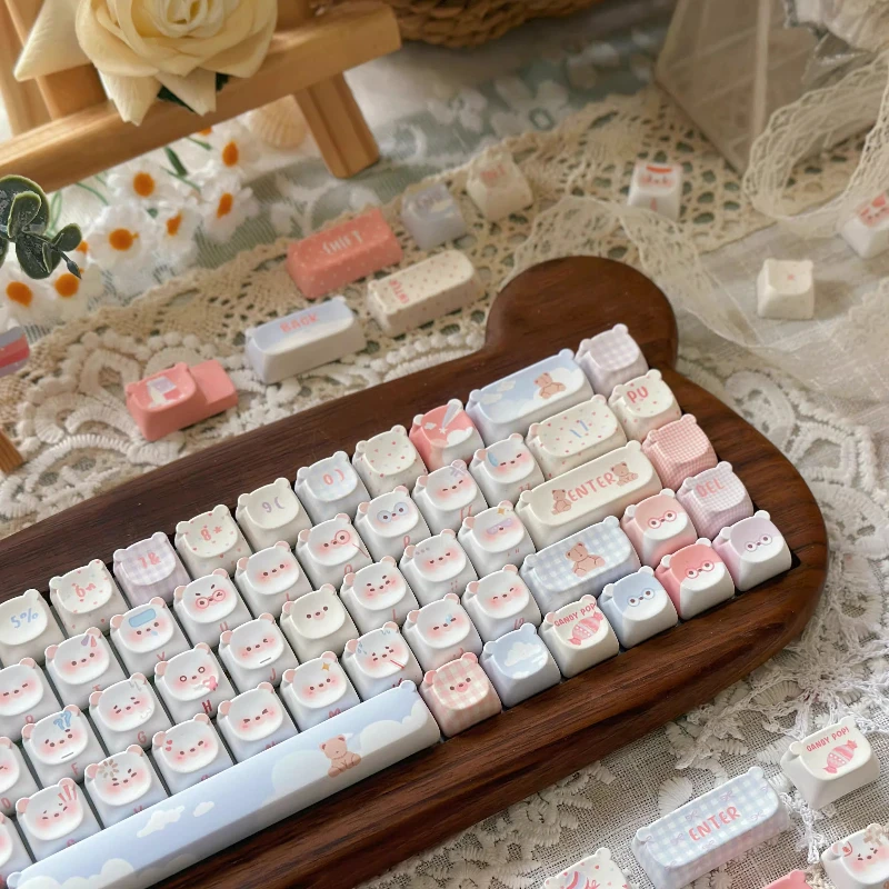 Rainbow Bear Keycaps Customized EAO Profile Cute Point Keycap Sublimation PBT Cartoon Anime Gamers Design Artisan Originalcaps
