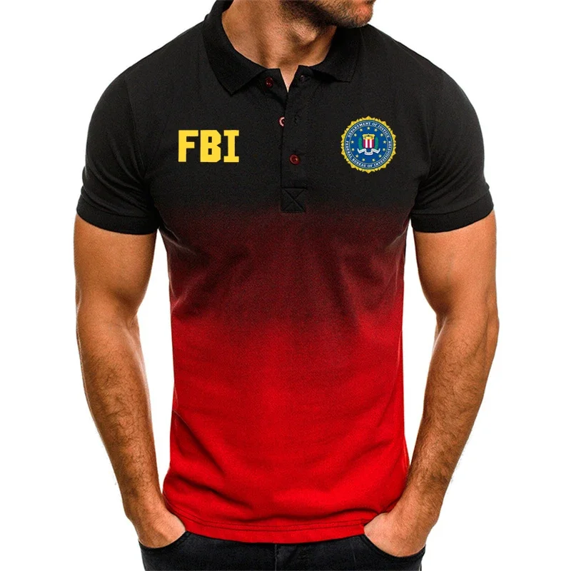 Camisa POLO tática militar masculina, streetwear extragrande, camiseta do FBI, estilo americano, manga curta, esportiva, verão