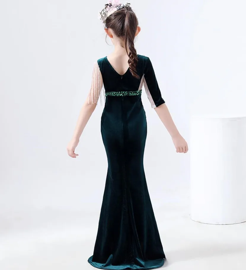 High End Sequines Stitching Mermaid Evening Gown Children's Catwalk Birthday Baptism Eid Party Girl Elegant Dress A2312