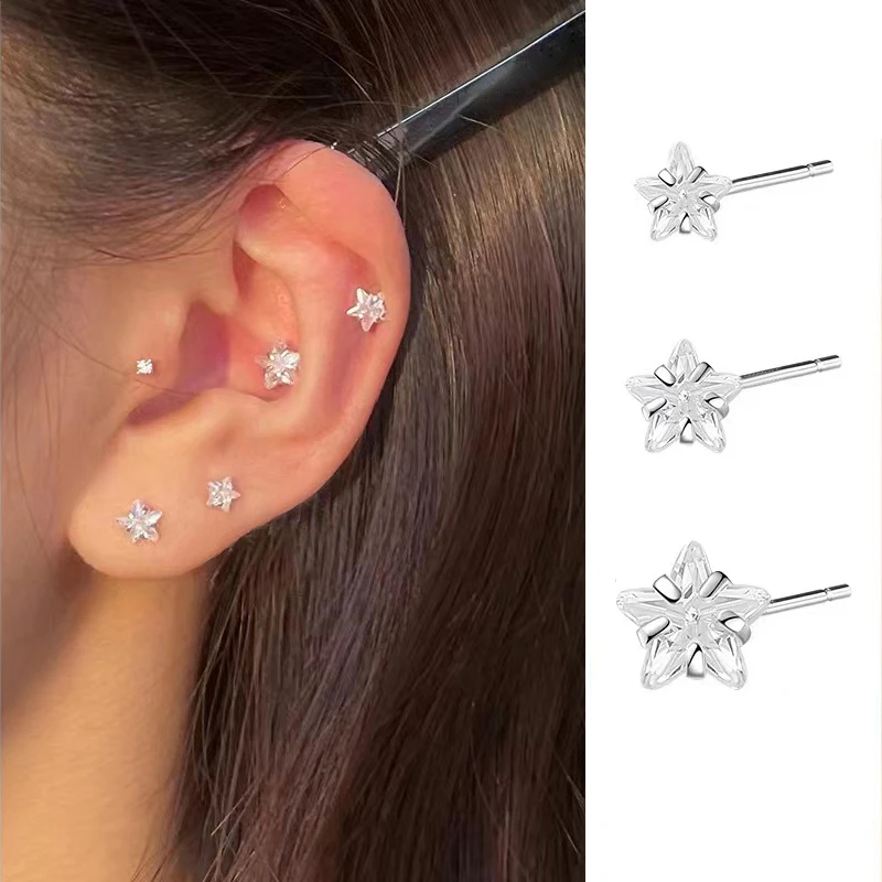 

S925 Sterling Silver 1PC 4-6mm Zircon Stud Earrings For Women Girls Gift Wedding Engagement Party Gift Zircon Jewel Earrings