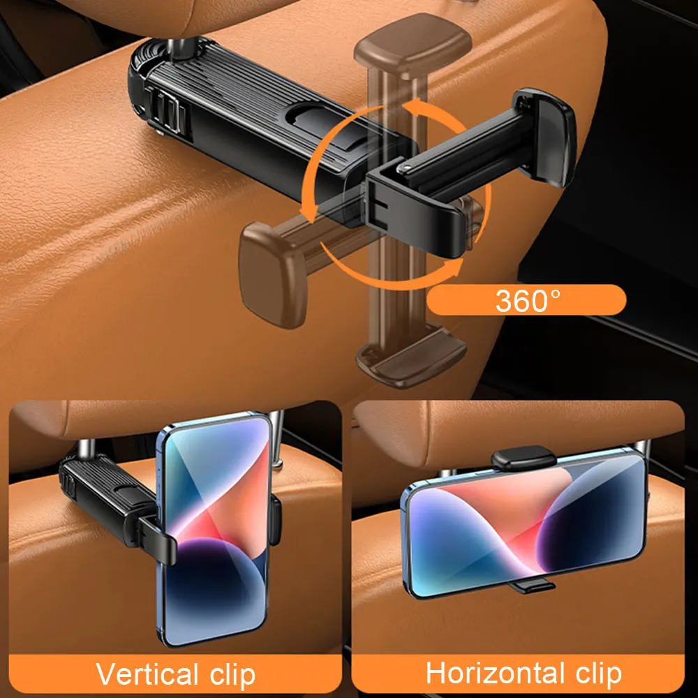 1pc Universal Car Seat Back Hidden Hook Car Headrest Hanging Hook Auto Adjustable 2 in 1 Phone Holder Car Interior Accessories