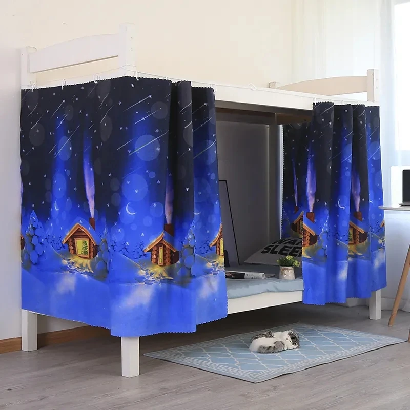 2 Pieces Combination Cartoon Thickened Student Bed Blackout Cloth Single Bed Curtain Dust-proof Student Dormitory Bed Curtain