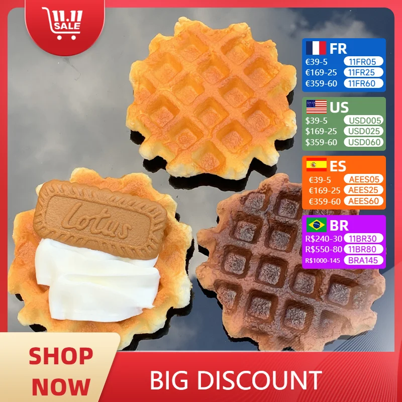 Faux Spielzeug DIY belgischen Waffeln Schokoladen sirup Chip Müsli Frühstück Karamell Bäckerei süße Biscoff Modell Display Requisiten Dekoration