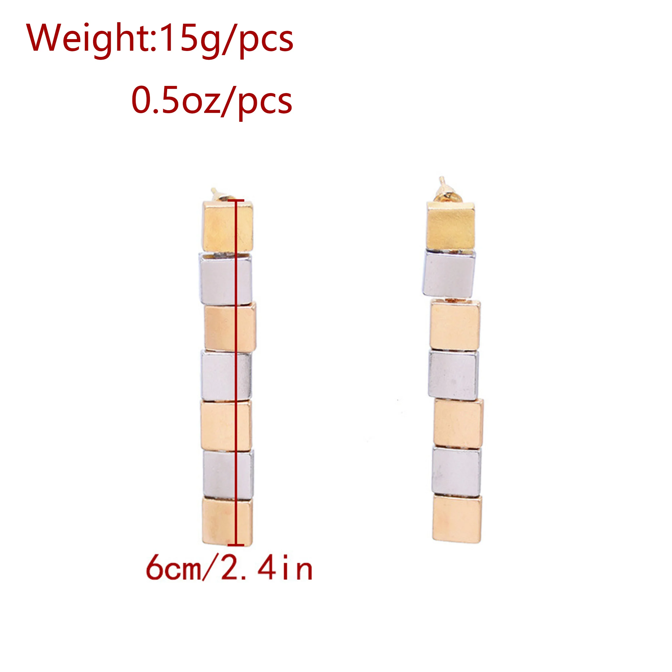 Two-tone Small Square Bar Earrings Euro-American Style Fashion Minimalist Women Daily Office Jewelry Accessories