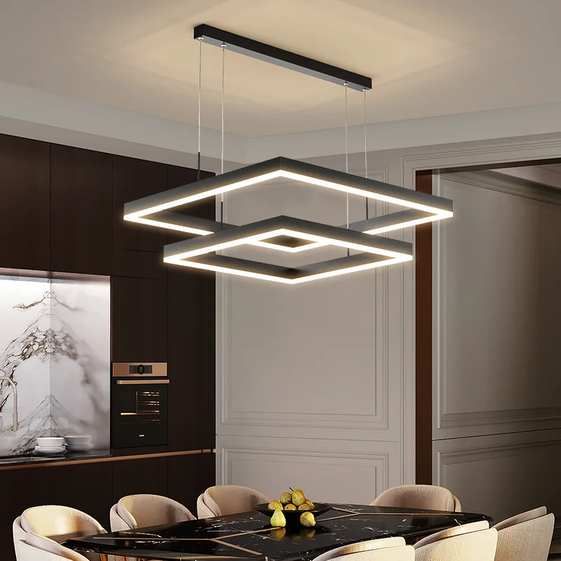 Modern Led Square Pendant Lights Dimmable Black for Bedroom Table Dining Living Room Kitchen Island Home Decor Lusters Fixture