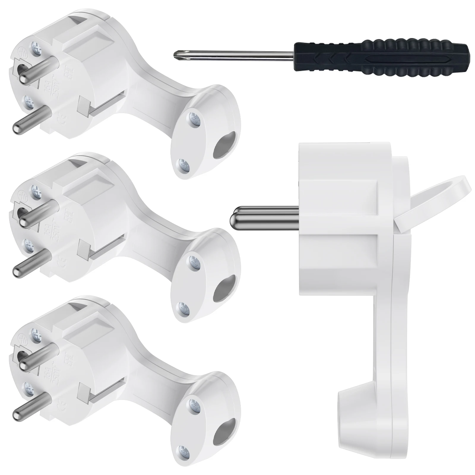 4 Schuko-Flachsteckeradapter mit Klappgriffen für Austauschbare Verkabelung, Stromstecker-Steckeradapter, Europäischer Standard – Detail 1
