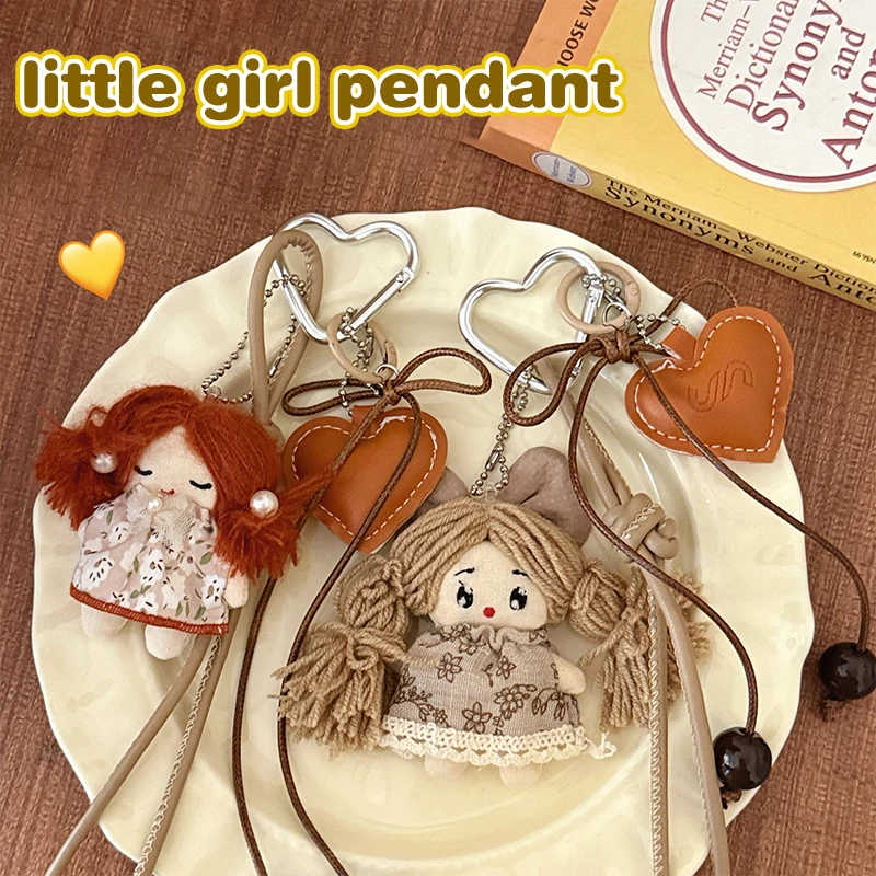 Plush Fabric Doll Keychain Cute Girl Character Pendant Handmade Soft Hanging Ornament For Backpack Purse Gift 11*8.8cm