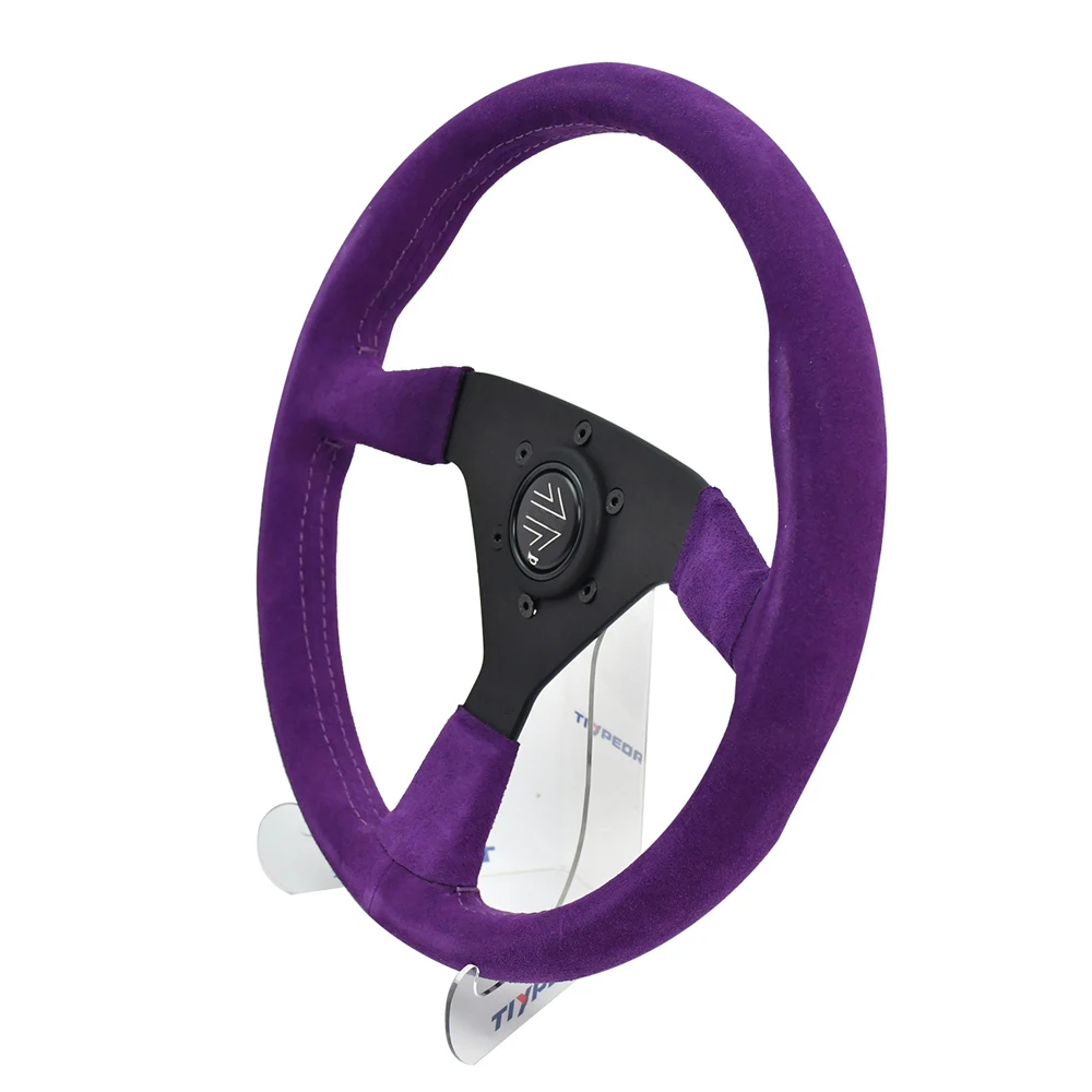 340MM Suede Steering Wheel Anodized Falt Bracket Racing Steering Wheel With Purple Lines