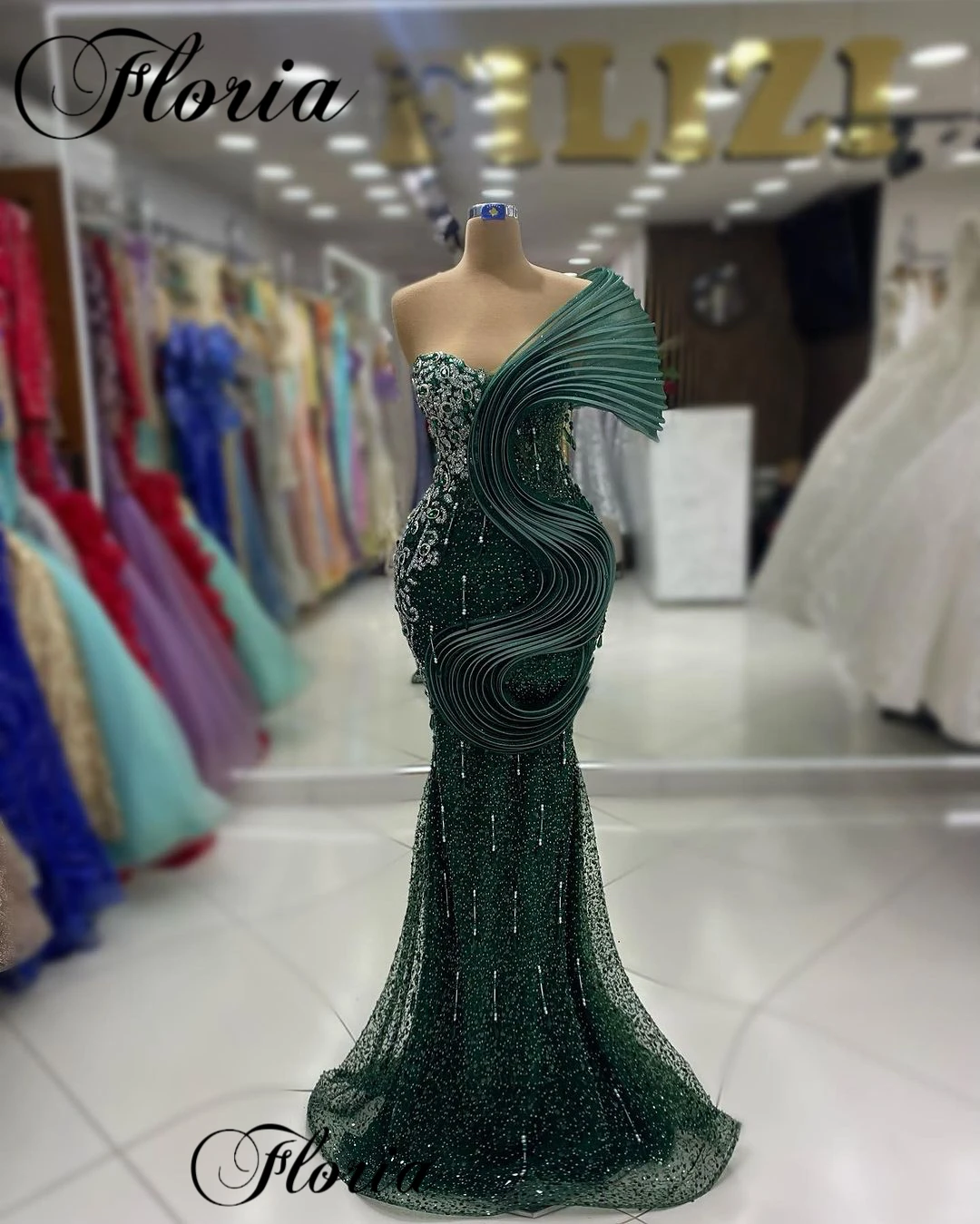 Dark Green Sweetheart Celebrity Dresses Mermaid Sleeveless Prom Dresses With Crystals Vestidos De Noche Photography Dresses