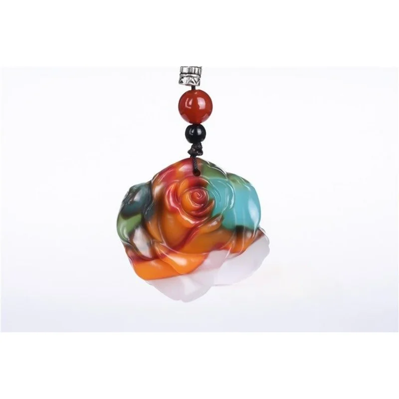 

Caiyu rose pendant, women's gold silk yu chicken blood yu colorful yu rose pendant