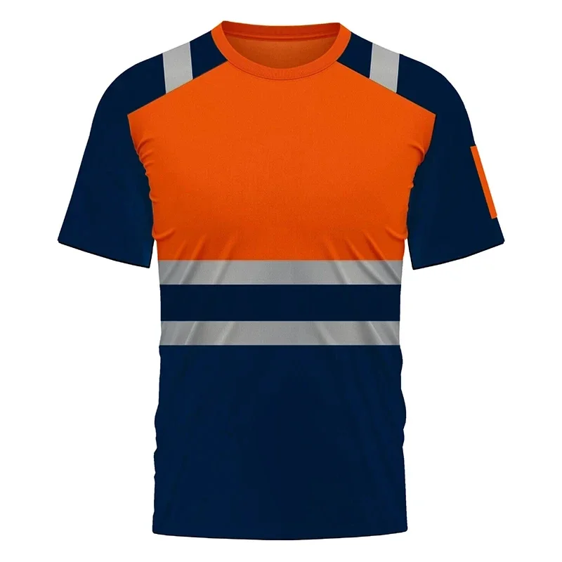 Striped Solid Plain T-shirt 3D Printing Fake Workwear T Shirt Men Round Neck Short Sleeves Sports