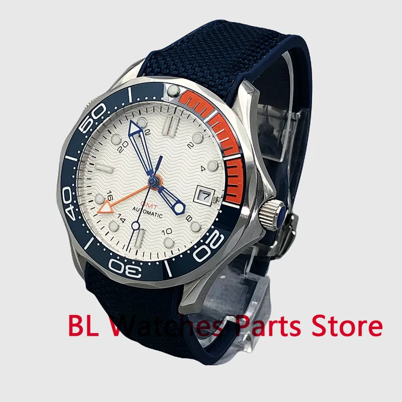 BL 41mm White Dial Men's Mechanical Wristwatches NH34 GMT DG3804 Automatic Sapphire Glass Orange Ceramic Bezel Screw Down Crown