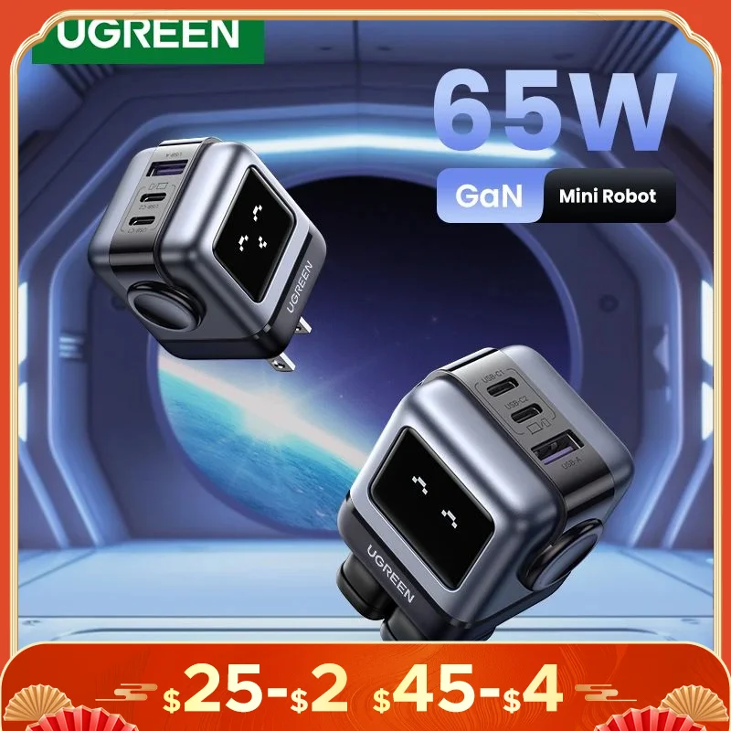 【US Plug】UGREEN 65W 30W GaN Charger Robot Design PD3.0 Fast Charger QC4.0 3.0 PPS for iPhone 16 15 14 Pro Macbook Laptop Tablets