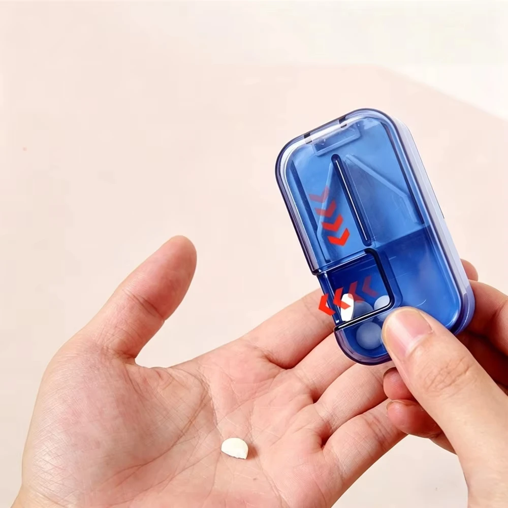 Cortador de Comprimidos 2 em 1 Compacto, Ferramenta de Corte Livre de BPA, Caixa Portátil para Remédios, Suplementos, Vitaminas e Óleo de Fígado de Ba