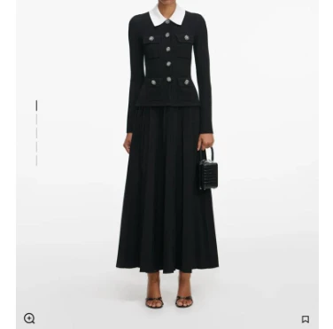 เดรสลูกไม้สีดำแขนสั้นความยาวปานกลางปี 2025 และเดรสคอปกสีขาวคุณภาพสูง