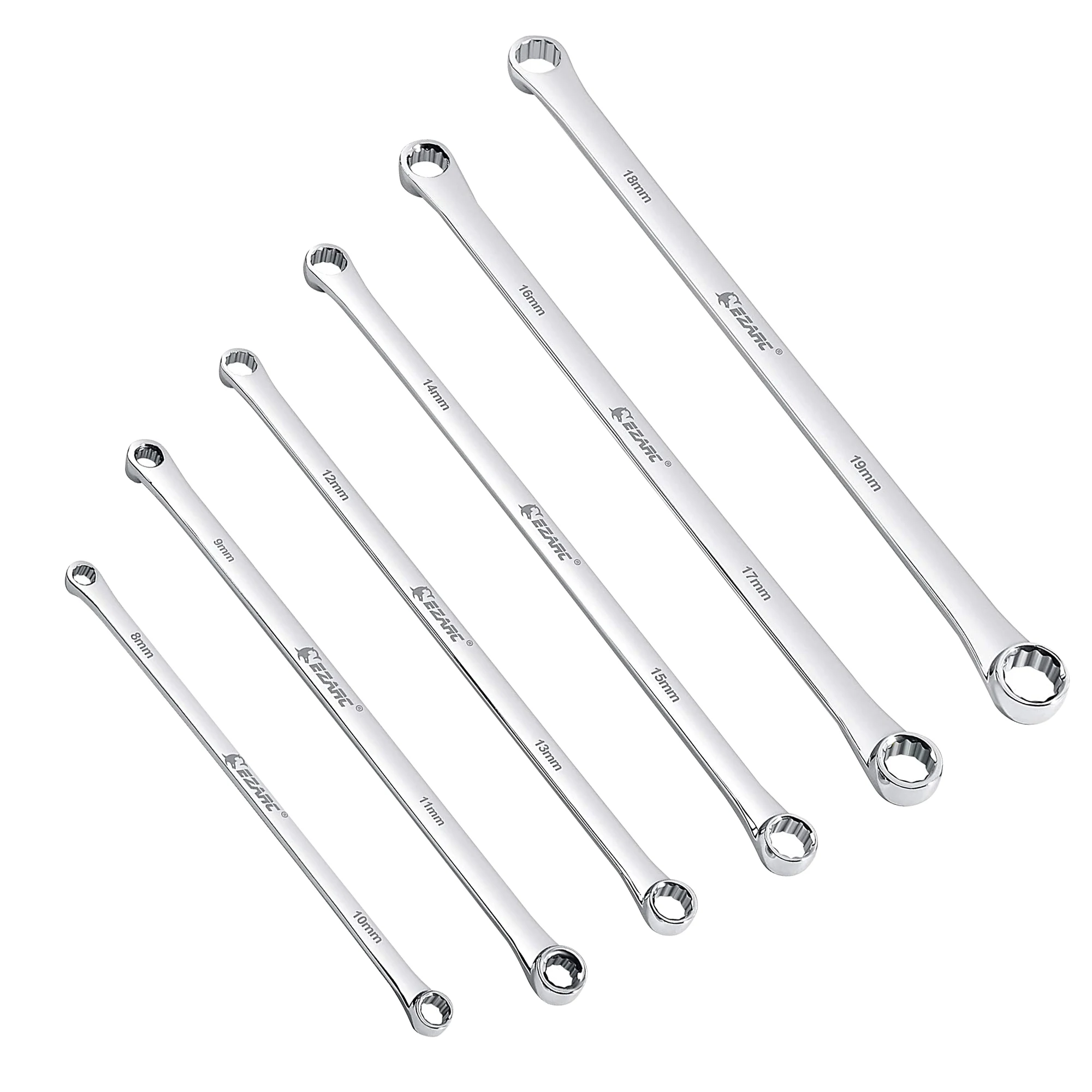 EZARC 6PC Extra Long Wrench Set CRV Metric 8mm-19mm Box End Wrenches Durable Aviation Spanner Bicycle Vehicle Auto Repair Tools