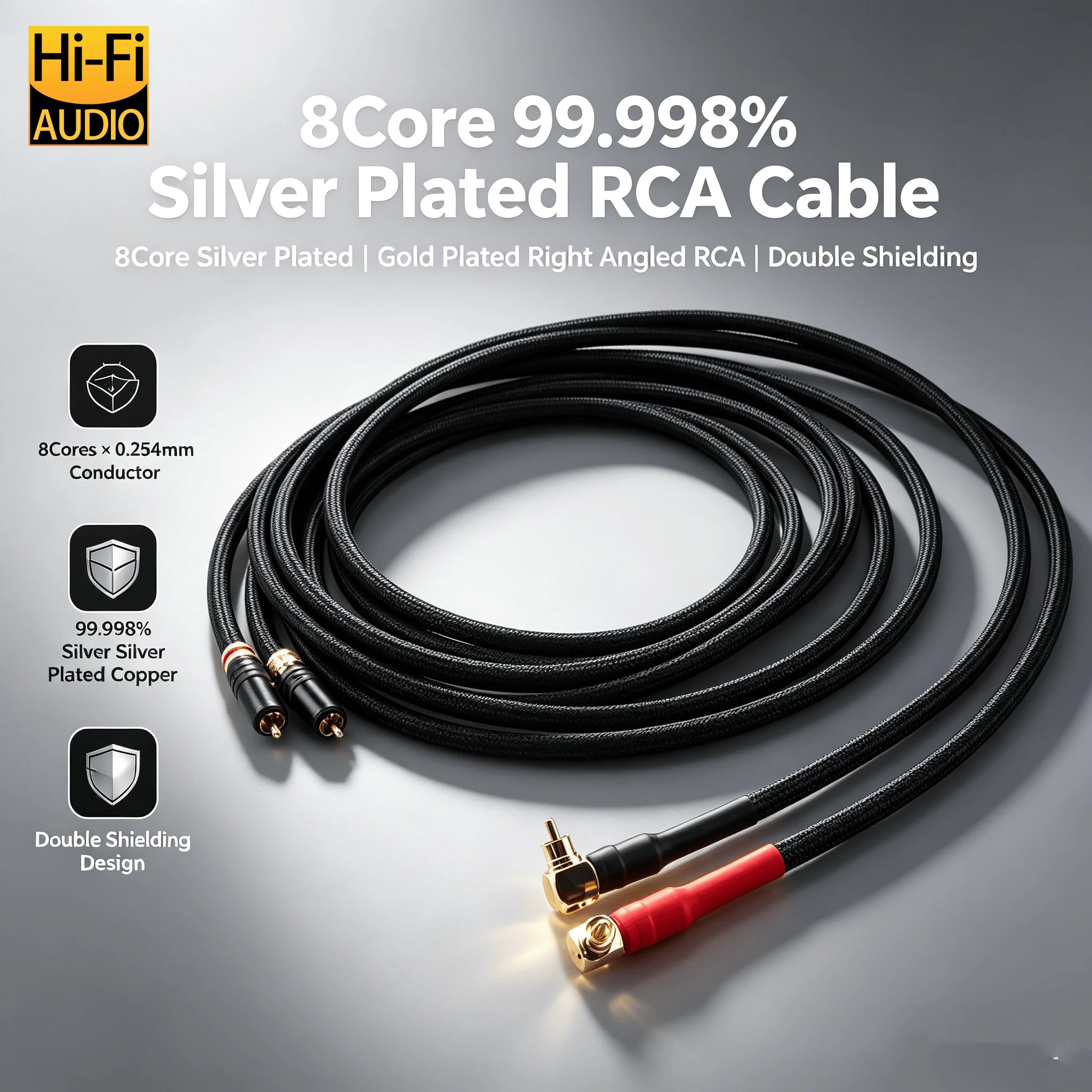 

A10 HIFI Top Grade Silver Plated Wire with Gold plated RCA Male To Right Angled RCA plug Audio Extension Cable