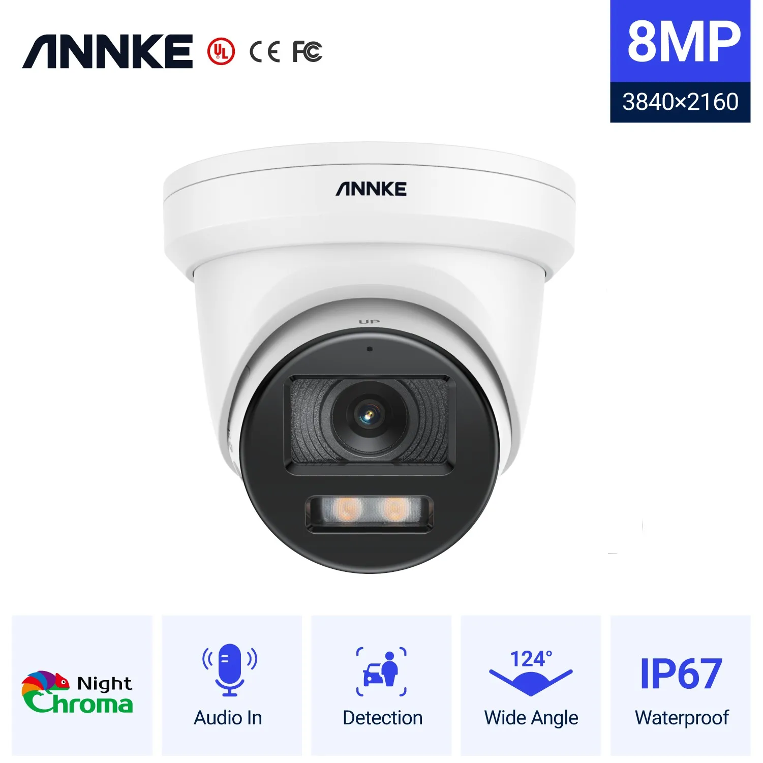 ANNKE 4K Full Color PoE Security Protection Camera Night Vision Human Vehicle Detection Audio Record Outdoor Surveillance Camera