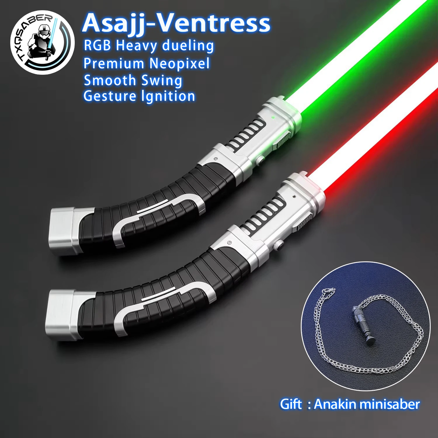 

TXQSABER Asajj Ventress Replica Lightsaber Metal Hilt Heavy Dueling Proffie 2.2 Light Sword SNV4 Neo Pixel Laser Cosplay Gift