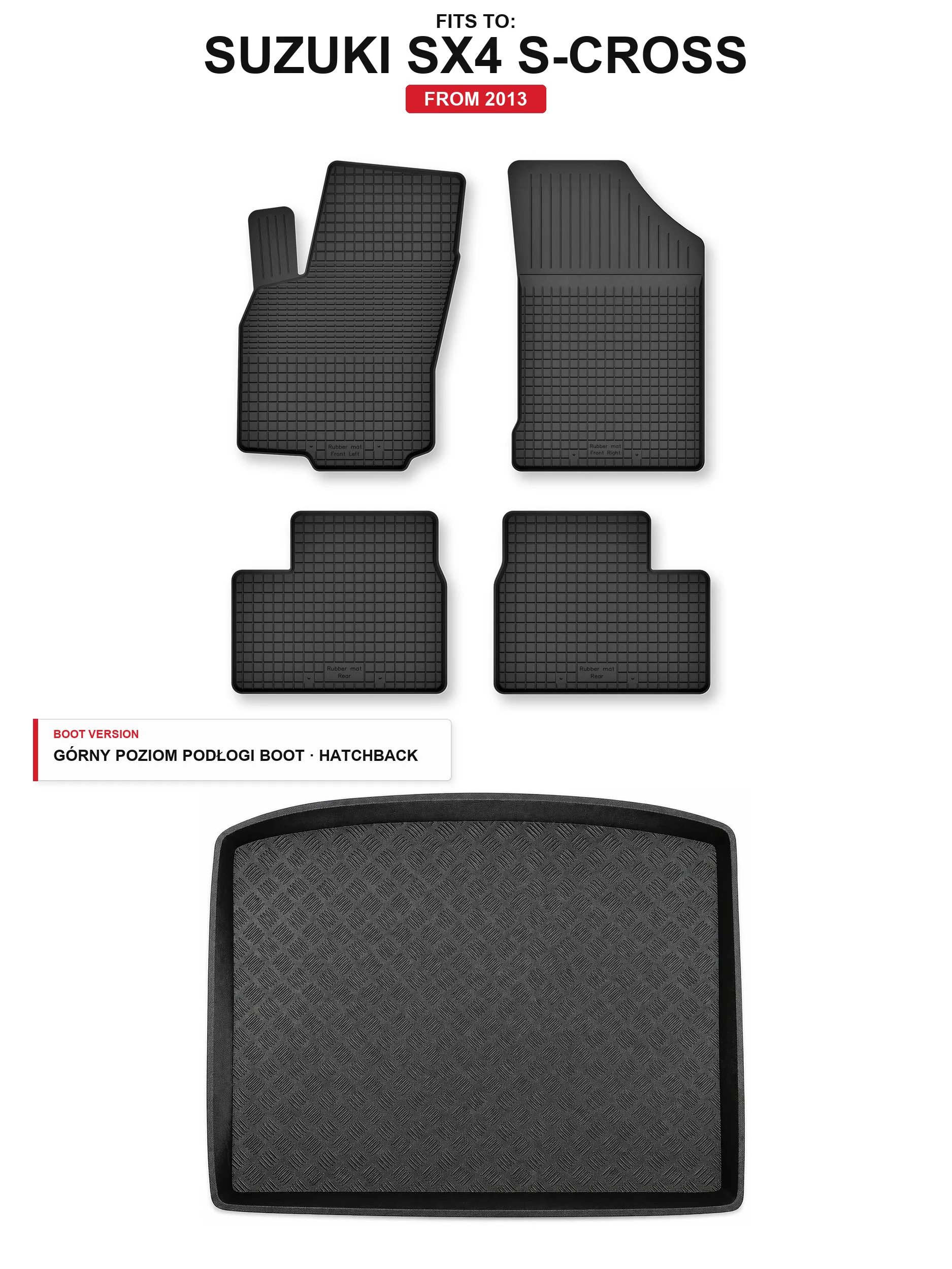 Matten in de kofferbak + kofferbakmat voor: Suzuki Sx4 S-Cross 2013- 5 El.