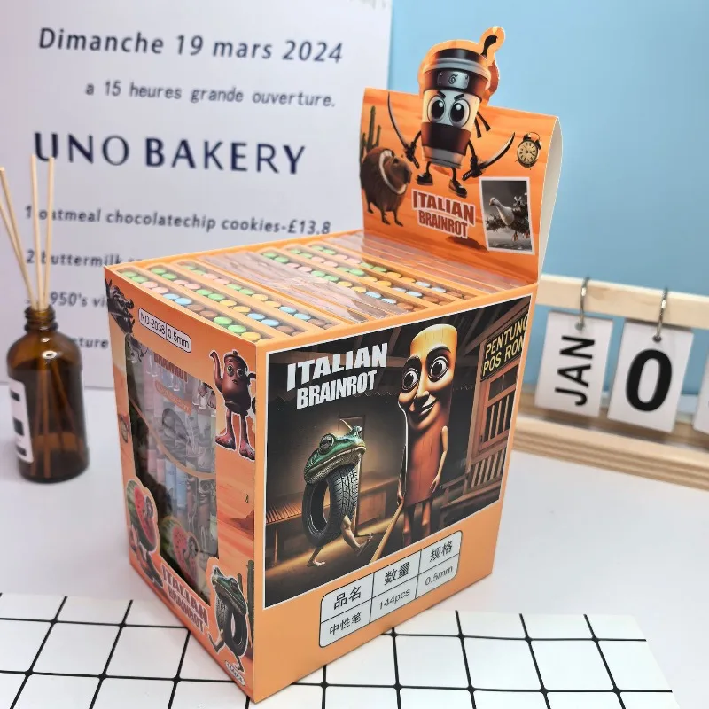 

Kawaii Quickly-Drying Black Erasable Pens School Supplies 12PCS Italian Brainrot Tung Neutral Erasable Pen Cute Anime Gel Pens