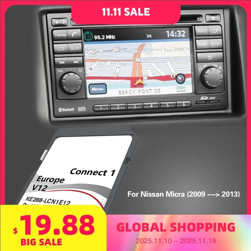 

for Nissan Micra 2009 2013 Connect1 V12 Navi GPS Update Map Data Memory Card EU