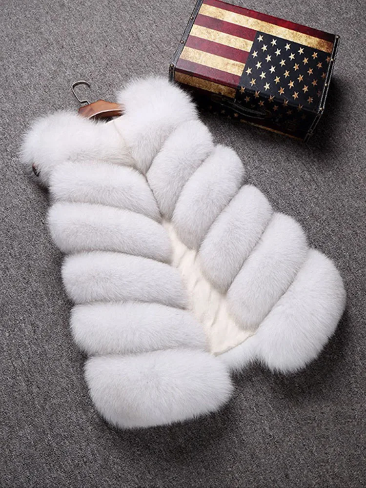 

Plus Size S 4XL Faux Fur Vest Women Sleeveless Long Coat Jacket Gilet Fashion Outerwear Winter