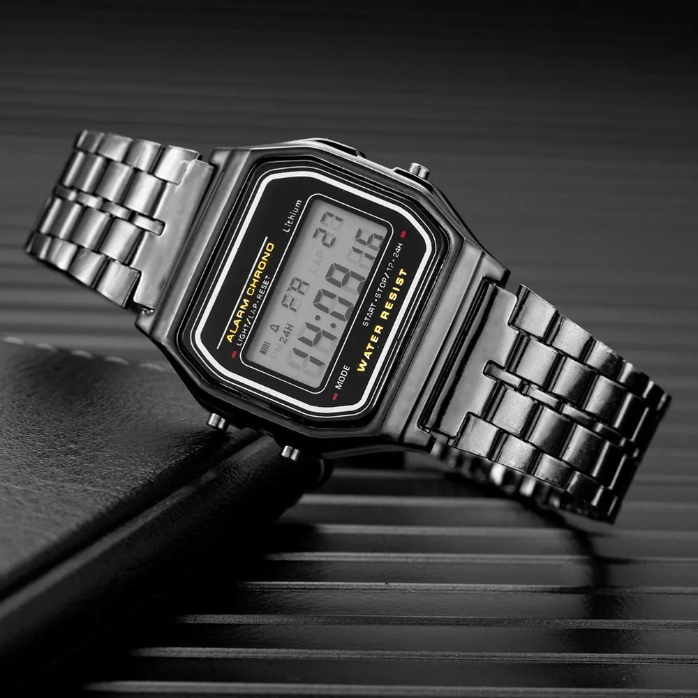 Harajuku Luxury TOP Brand Women Watch Gold Stainless Steel WR F91W LED Electronic Waterproof Multifunction Square Digital Watch